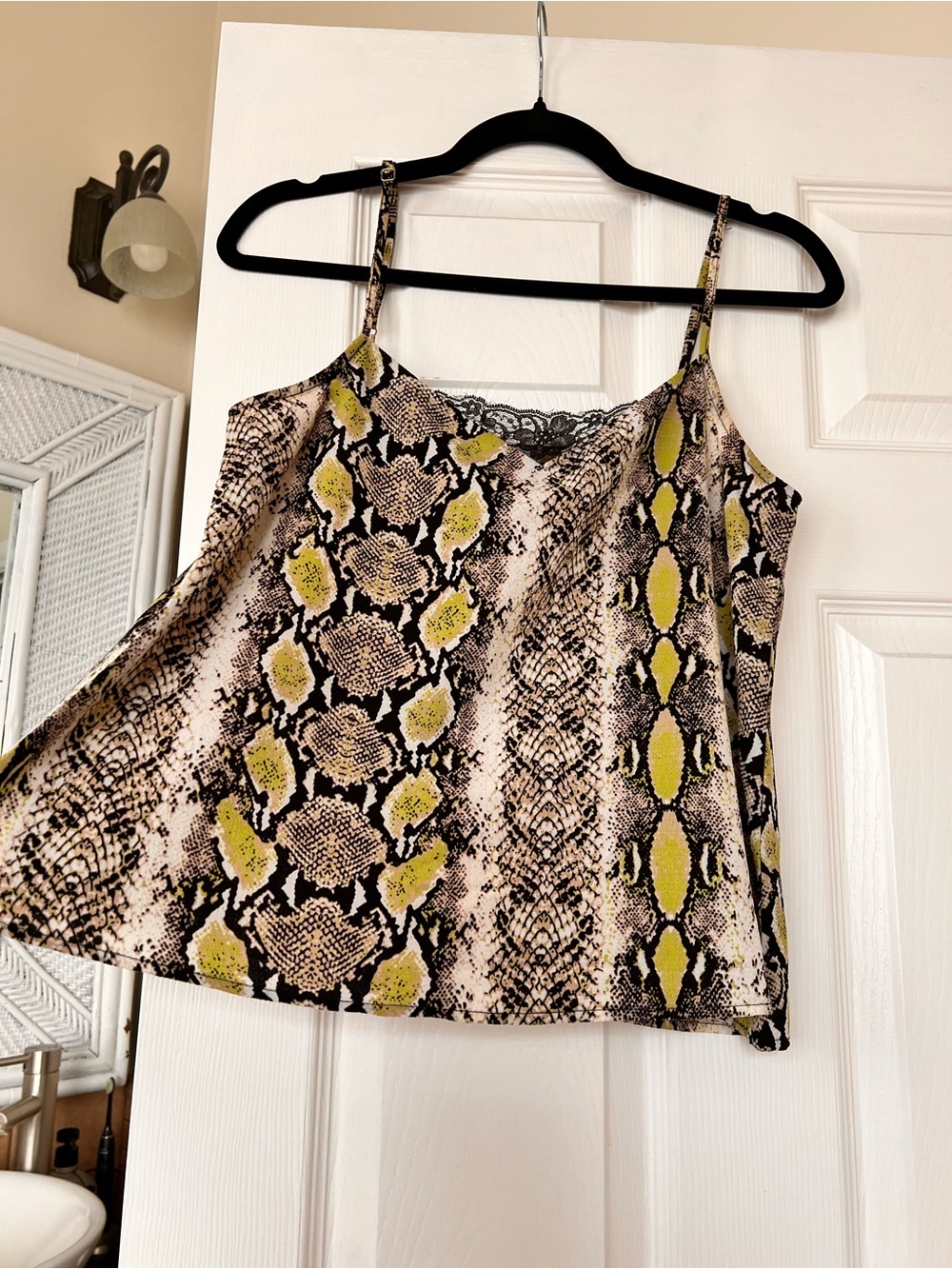 Women's Snake Print Spaghetti Strap Cami in Yellow and green